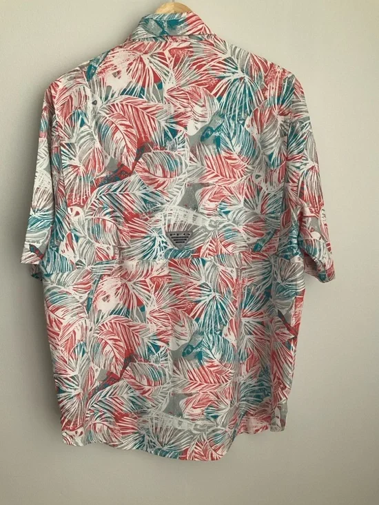 Columbia Super Tamiami PFG Coral & Teal Tropical Short-Sleeve Button-Down Shirt - Picture 5 of 12